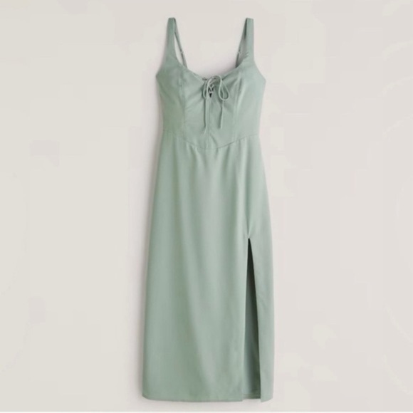 Abercrombie Corset Lace Up Midi Dress Sage Green Small Tall Feminine Fairy Boho - Picture 1 of 10